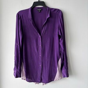 VTG Bebe Blouse Button Up Top Silk Long Sleeve Purple Womens S Y2K Office 90s